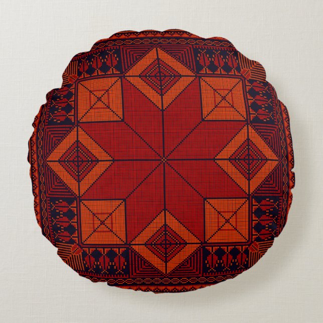 Traditionell palestinsk broderitatuering Mönster Rund Kudde (Framsidan)