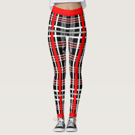 Traditionell Plaid - Röd Vit Svart Leggings