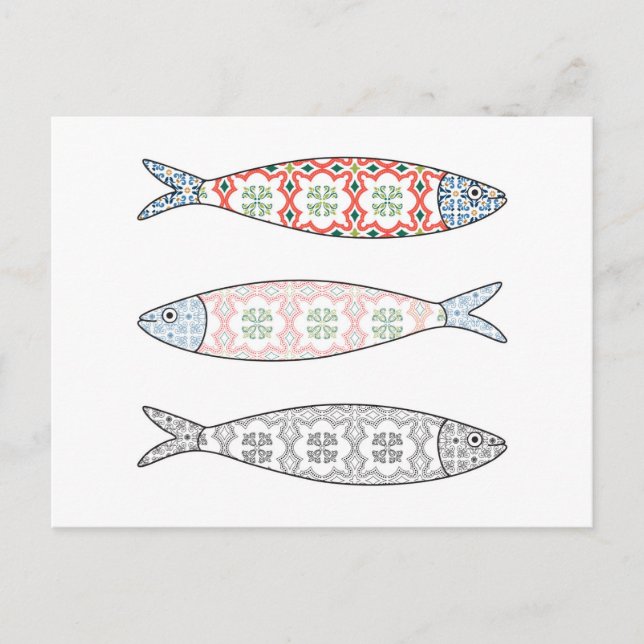 Traditionell portugisisk ikon. Färgade sardiner Vykort (Framsida)