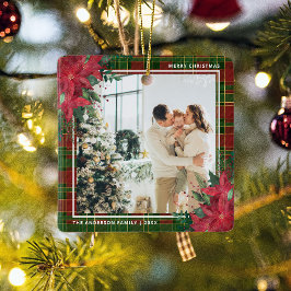 Traditionell Pput & Poinsettia Julfoto Julgransprydnad Keramik
