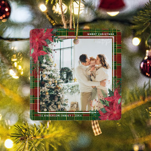 Traditionell Pput & Poinsettia Julfoto Julgransprydnad Keramik
