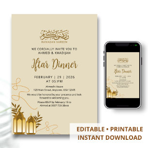 Traditionell Ramadan Iftar Middag med Gyllene Lykt Inbjudningar