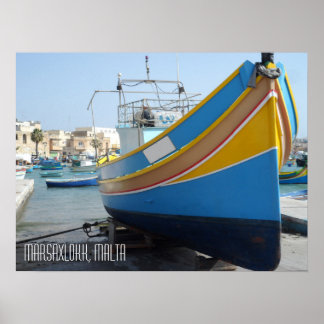 Traditionell randig fiske båt Marsaxlokk Malta Poster