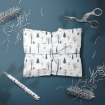 Traditionell regnskog, blått julblått presentpapper<br><div class="desc">Traditional Rustic personlig Winter-skogblått grått minimalt modernt japandi-Helgdag presentfigursättning.</div>