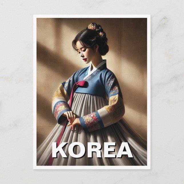 Traditionell resning för koreanska Dam Hanbok Vykort (Framsida)