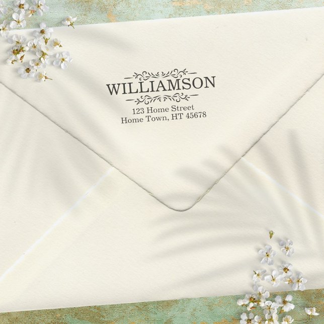 Traditionell Returadress för prydnadsföremål Självfärgande Stämpel (Traditional Ornamentation Return Address Self-inking Stamp)