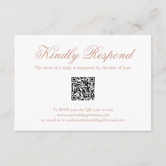 Traditionell Ro Rosa Formell QR-kod Bröllop OSA Kort (Framsida)