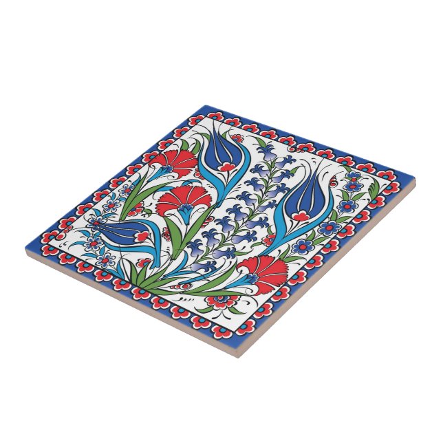 Traditionell röd blå Blommigt turkisk ottoman Izni Kakelplatta (Sidan)