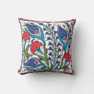 Traditionell röd blå blomster- turkisk ottoman Izn Kudde