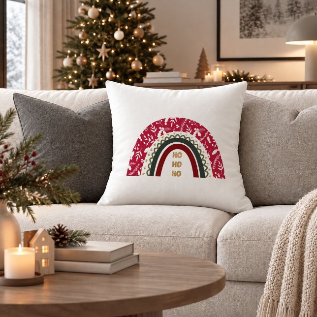 Traditionell Röd Grön Boho Jul Kudd Dekoration  Kudde (Traditional Red Green Boho Christmas Pillow Decor Art)