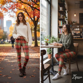 Traditionell röd grön tartanrutig mönster leggings