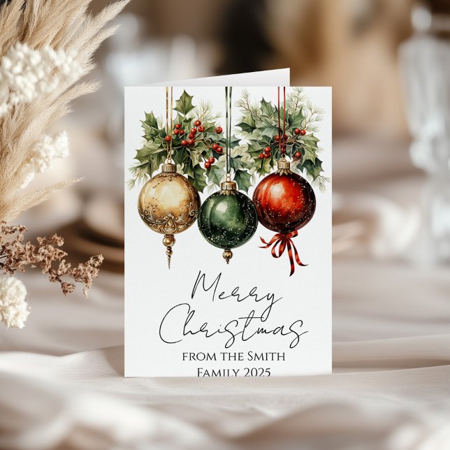 Traditionell röd Grönt Guld Bauble Holly-jul Kort (Skapare uppladdad)