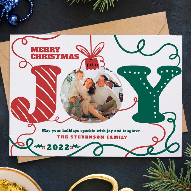 Traditionell röd grönt Joy Photo Jultinselement Julkort (Skapare uppladdad)