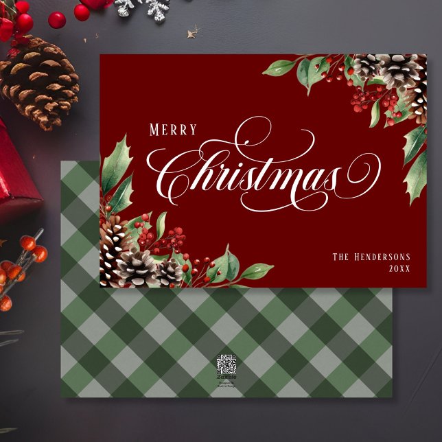 Traditionell röd grönt jul julkort (Skapare uppladdad)