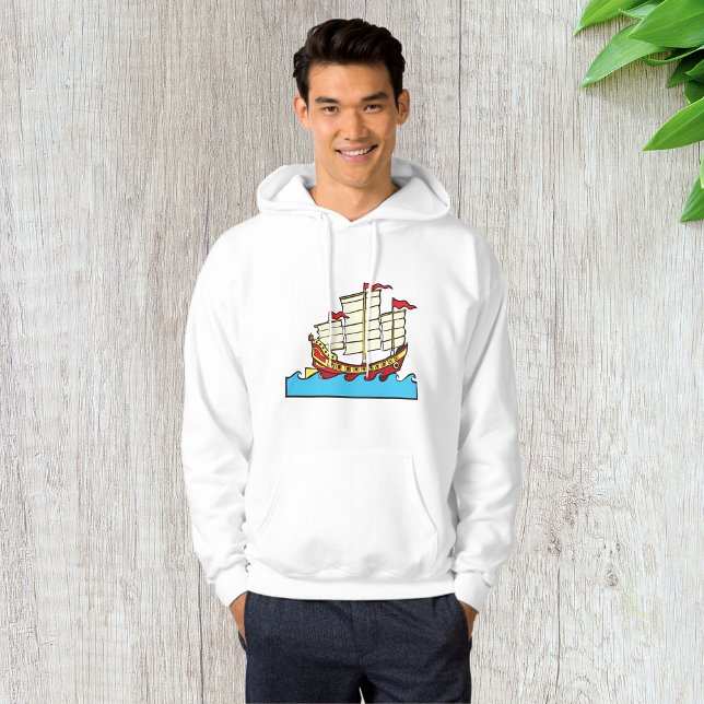 Traditionell röd kinesisk djunk på blå vågor hoodie (Skapare uppladdad)