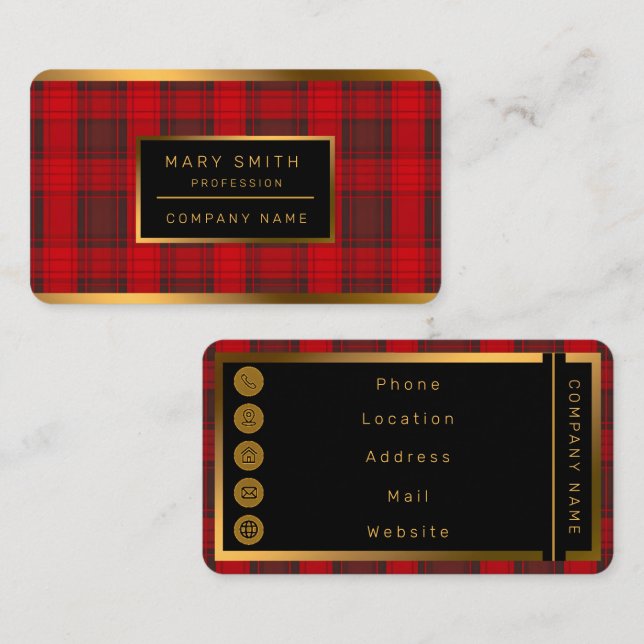 Traditionell, röd, modern Tartan-samling Visitkort (Fram/baksida)