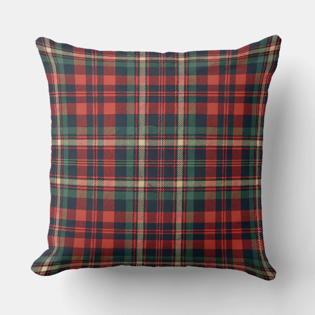 Traditionell röd och grön skotsk tartanplaid kudde (Framsida)