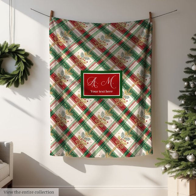 Traditionell röd och grön vattenfärg gingham kastf fleecefilt (Traditional red and green watercolor gingham throw Fleece Blanket)