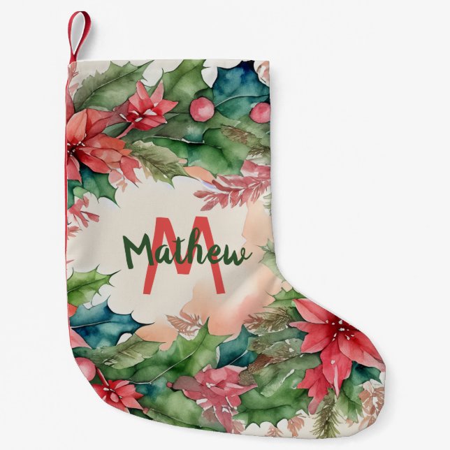 Traditionell röd och Grönt Jul Holly-andedräkt Liten Julstrumpa (Framsidan)