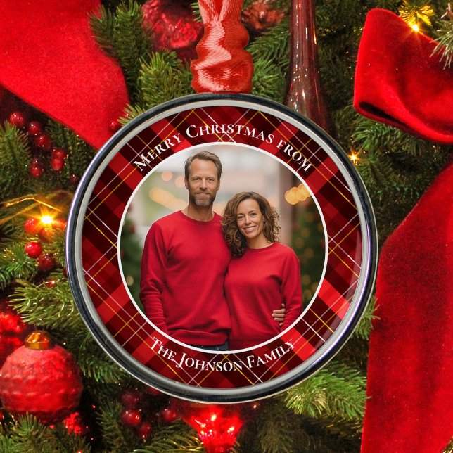 Traditionell rödfärgad Tartan Photo-jul Julgransprydnad Metall (Skapare uppladdad)