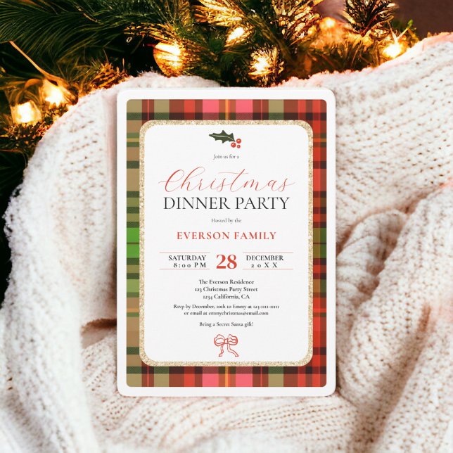 Traditionell rödfestlig jul Party Inbjudningar (Traditional Red Festive Plaid Christmas Party Invitation)