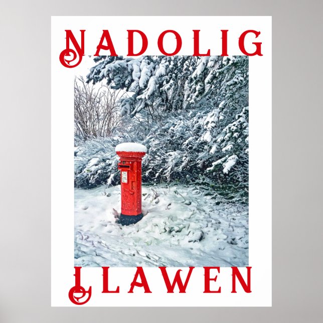 Traditionell rödpostbox och Snö på Träd Poster (Framsidan)