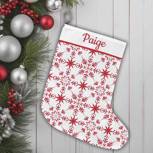 Traditionell rödvit skandinavisk Mönster Stor Julstrumpa (Traditional Red & White Scandinavian Pattern Large Christmas Stocking)