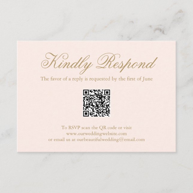 Traditionell  Rosa Formell QR-kod Bröllop OSA Kort (Framsida)