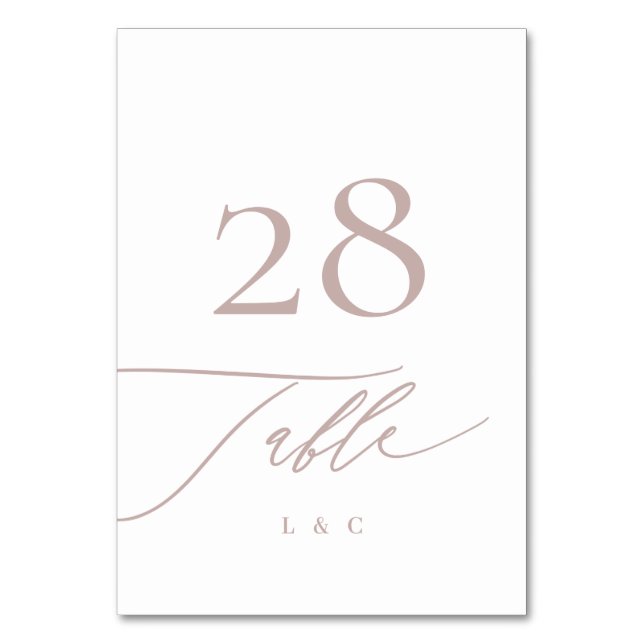 Traditionell Rosa Taupe Calligraphy Bröllop Bordsnummer (Framsidan)