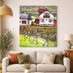 Traditionell rumänsk by väggkonst handmålad canvastryck