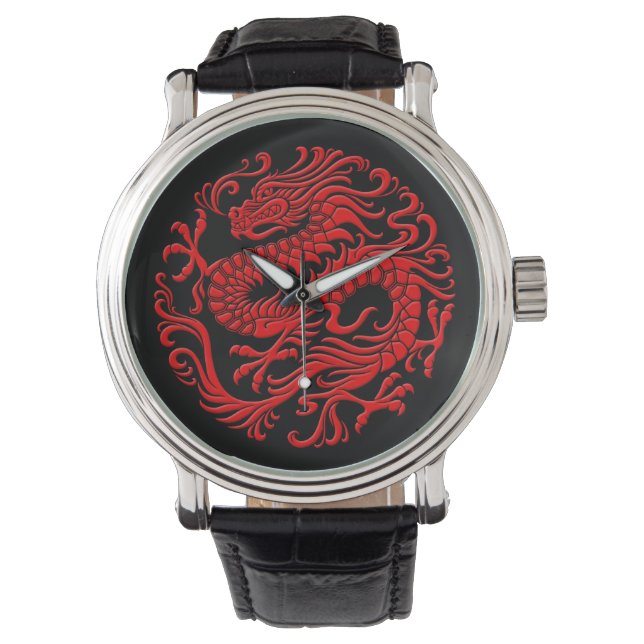 Traditionell rund och svart kinesiska drakcirkel armbandsur (Framsida)