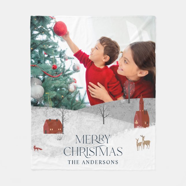 Traditionell Rustic 1-fotovinter-God jul Fleecefilt (Framsidan)