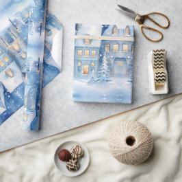 Traditionell Rustic Winter City Blue Jul Presentpapper