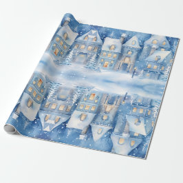 Traditionell Rustic Winter City Blue Jul Presentpapper