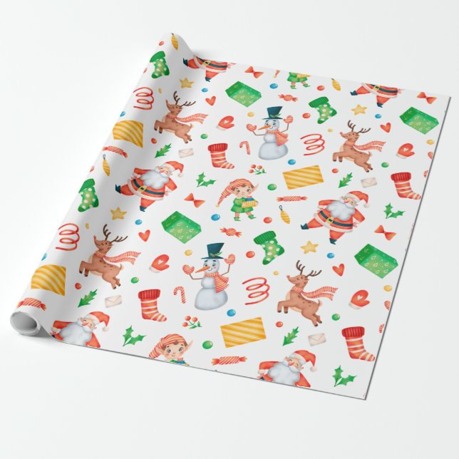 Traditionell rustik Julgran mönster Presentpapper (Utrullad)