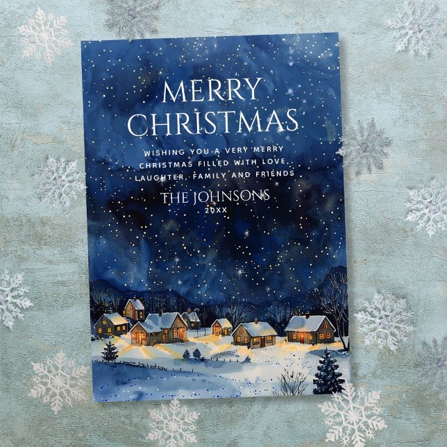 Traditionell Rustik Watercolor Night Sky-jul Julkort (Traditional Rustic Watercolor Night Sky Christmas Holiday Card)