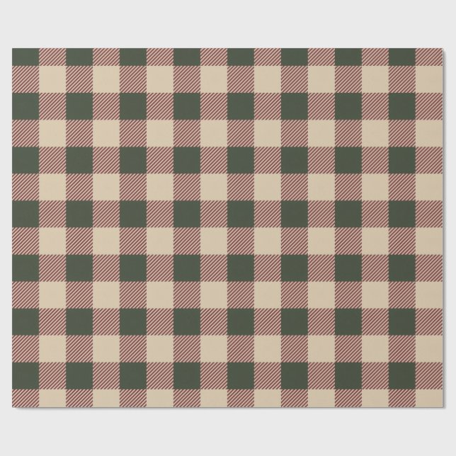 Traditionell rutig grön röd och beige inpackning presentpapper (Platt)