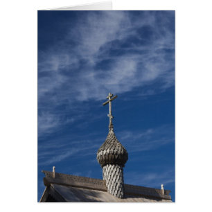 Traditionell rysk ortodox träkyrka hälsningskort
