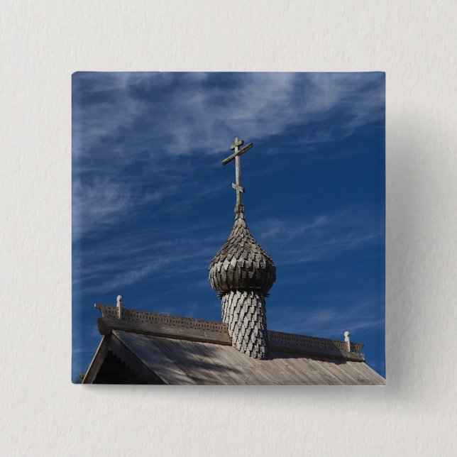 Traditionell rysk ortodox träkyrka knapp (Framsida)