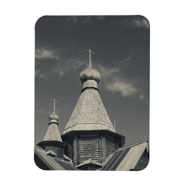 Traditionell rysk ortodox träkyrka magnet (Vertikal)