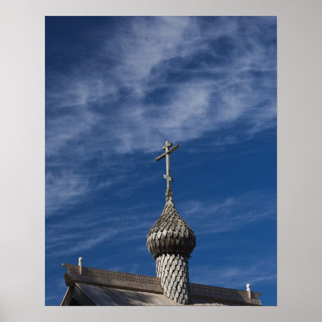 Traditionell rysk ortodox träkyrka poster (Framsidan)