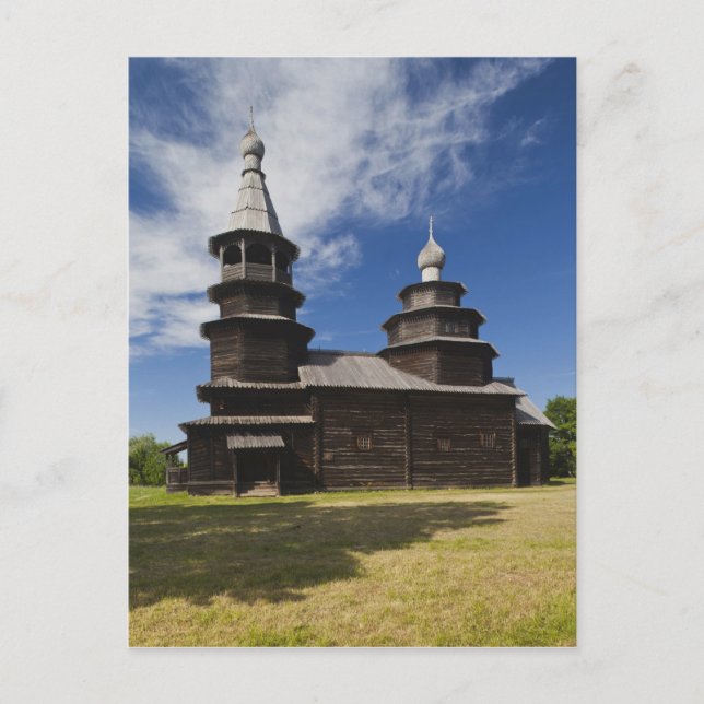 Traditionell rysk ortodox träkyrka vykort (Framsida)