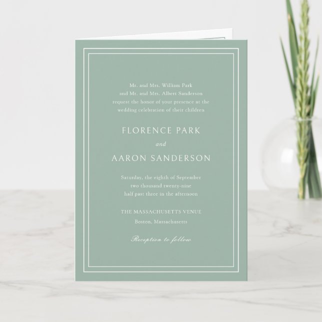 Traditionell Sagegrön QR-kod Tidlös Bröllop Inbjudan (Framsida)