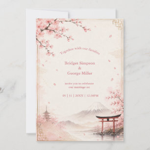 Traditionell Sakura Bröllop Mount Fuji Elegans Inbjudningar