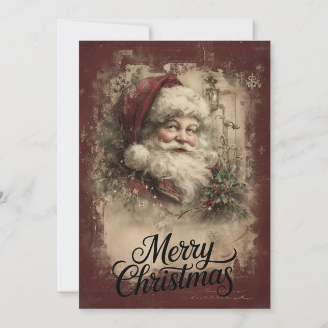 Traditionell Santa & Lyktglöd Julkort (Framsida)
