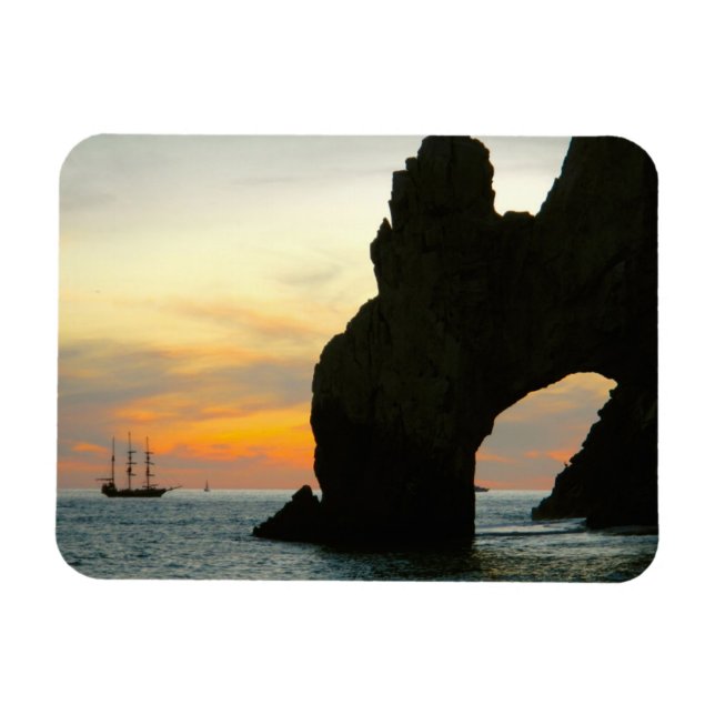 Traditionell segelbåt vid solnedgång,Cabo Sten Arc Magnet (Horisontell)
