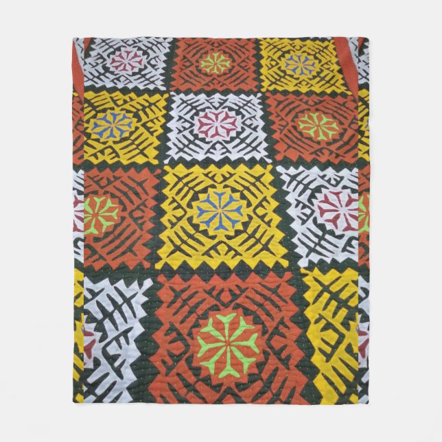 Traditionell Sindhi/Balochi Rilhi Fleece Blanket (Framsidan)