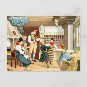 Traditionell skandinavisk familj vykort