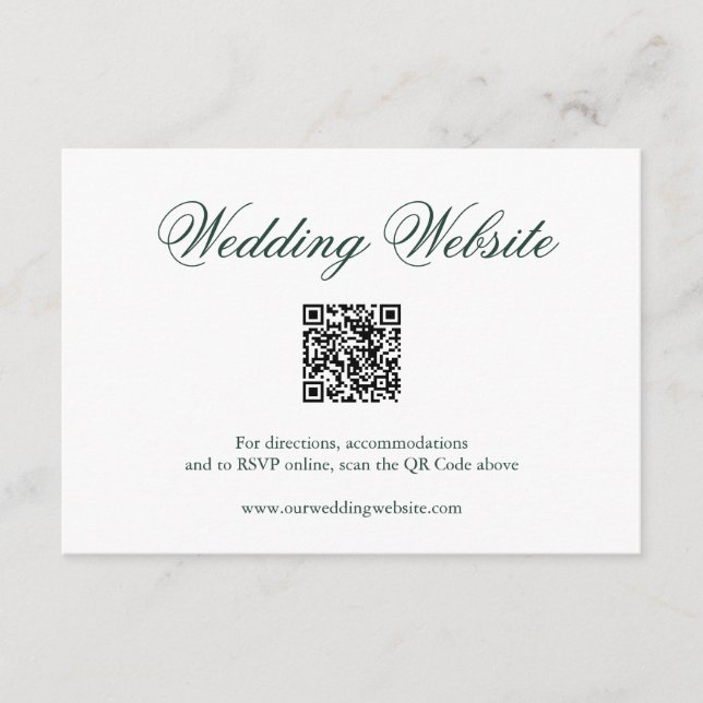 Traditionell skoglig Grönt Formell QR-kod Bröllop Tilläggskort (Framsida)