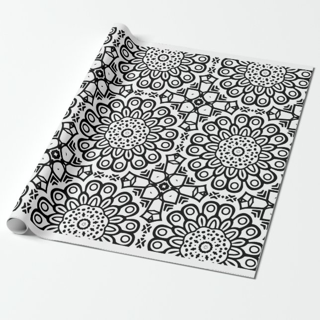 Traditionell solrosbatik mönster ornamentscroll presentpapper (Utrullad)